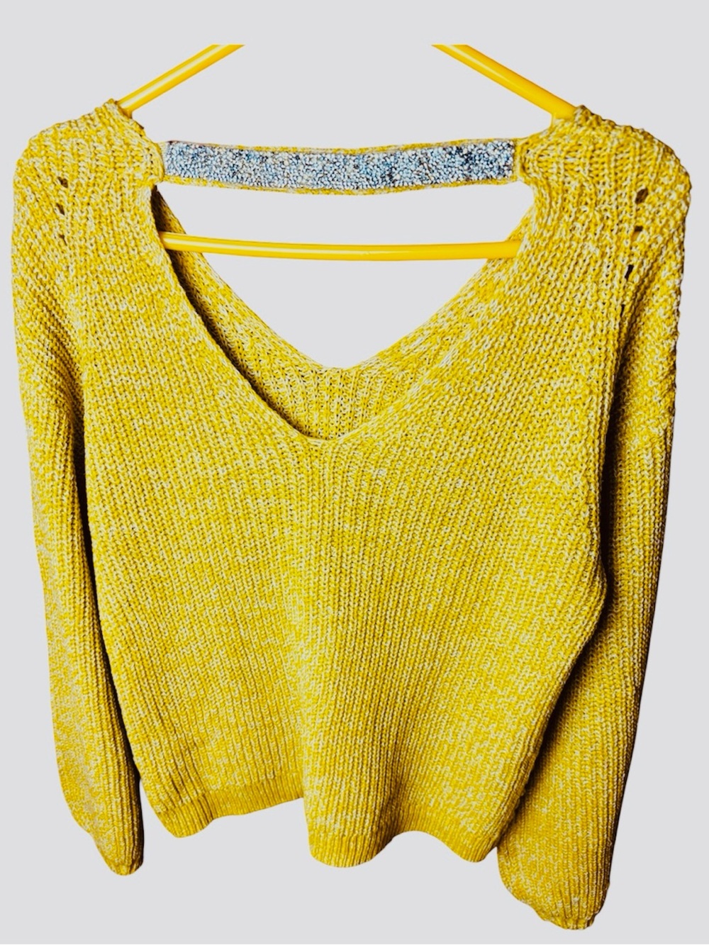 Women's 89th and Madison medium mustard yellow acrylic sweater with rhinestones.